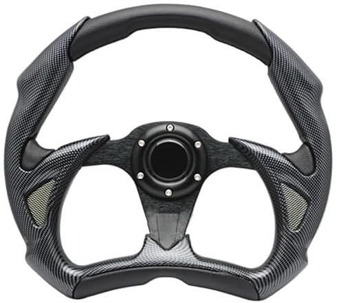 Volante Desplazado Volante de fibra carbono semicírculo modificado for coche 14 pulgadas, volante Universal for deportes competición(Noir)