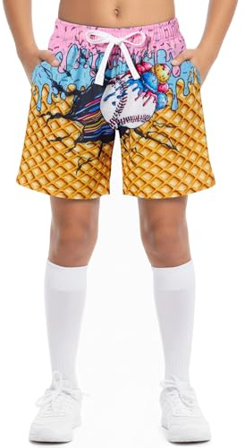 Cozople Boys Athletic Shorts Kids Funny Baseball Print Basketball Shorts Size 8 Quick Dry Sport Shorts with Pockets