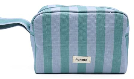 PONETTE - Neceser Menorca – con Cremallera Resistente y asa – Gran Capacidad, Plegable y Ligero – Diseño Actual a Rayas – Bolsa de Aseo Playa, Piscina, Viaje, Gimnasio y Uso Diario – Marca Española