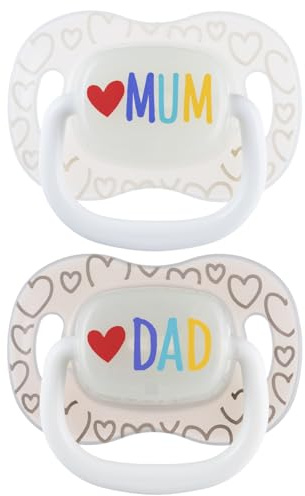 Canpol babies Silikon Schnuller symmetrisch LoveMum&Dad 2 St. Symmetrischer, weicher Silikonsauger, Hypoallergen, Hergestellt in Polen, Sterilisationsetui (0-6 m)