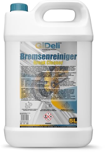 GiDeli Detergente per freni, tanica da 5 l, per auto, moto e bicicletta, rimuove olio, grasso, polvere dei freni, residui di colla, sgrassante da officina, asciugatura rapida, senza lasciare residui