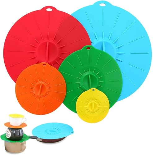 XYLOME Silicone Lids for Bowl 5 Pack: Reusable Microwave Splatter Cover - Heat Resistant Silicone Lids for Food Storage Fits Cups, Bowls, Plates, Pots, Pans, Stove Top, Oven, Fridge Dishwasher Safe