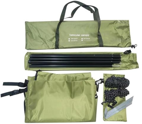EaseSunny Car Side Awning, Rooftop Tent, Camping Shelter, 210D Oxford Fabric, Waterproof Sunshade, 6-Min Setup, 300x150cm, Army Green for Outdoor Travel