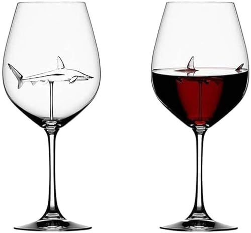 Anyhot Juego de 2 copas de vino tinto, copas de cerdo de tiburón, copas de vino tinto con interior de tiburón, copas de cristal, copas de cristal, novedad, regalo para adultos, hogar, bar, fiesta