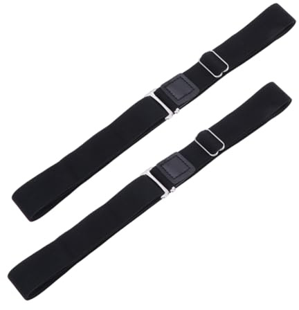 Ferma Camicia Antiscivolo Anti Piega Nero 2 Pezzi in Nylon | Stile Cintura, per Uomo e Donna, Accessorio Regolabile, Confezione Doppia