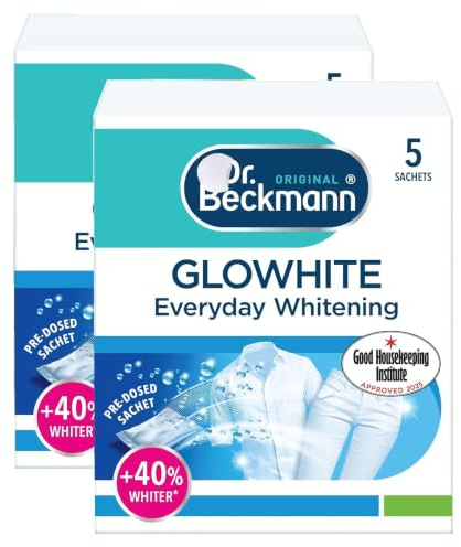 Dr. Beckmann Glowhite Fabric Whitener 10 x 40g Sachets Whitening Powder for Whites Cloth - Revives Garments, Removes Greyness & Yellowing Brightens Laundry Fabric Stain Remover Keeps Whites White