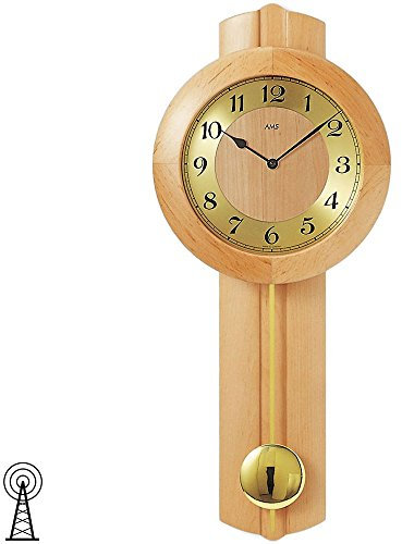 Funk-Wanduhr Wanduhr mit Pendel Funk Massivholz Erle Mineralglas