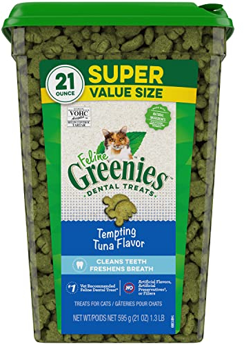 Greenies Cat Treats, Veterinarian-Recommended Adult Natural Dental Cat Treats, Tempting Tuna Flavor, 21 oz. Tub