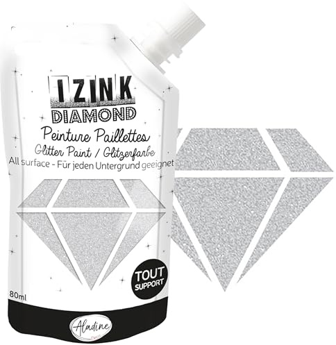 Aladine – Izink Diamond – Glitterfarbe – Ultra konzentriert mit Pailletten – Dekoration für jeden Untergrund – DIY und kreative Freizeit Trinkflasche weich 80 ml – Silber
