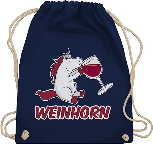 Turnbeutel Rucksack - Party & Alkohol Damen - Weinhorn - Unisize - Navy Blau - saufrucksack sauf wein beutel festival clothes alki spruch rucksäcke trinkgeschenke saufen turnsackerl festivaltaschen