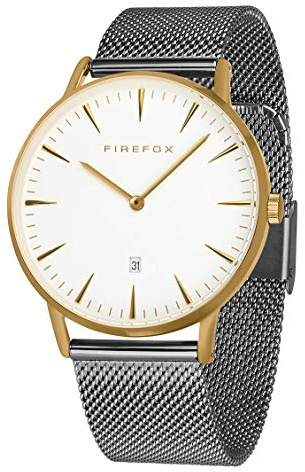 FIREFOX Damen- Armbanduhr Passion analog Quarz Edelstahl vergoldet Milanaise Mesh Armband Zifferblatt weiß 5 ATM wasserdicht FFPL02-044