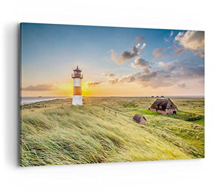 Bilder auf Leinwand 100x70cm Leinwandbild mit Rahmen Leuchtturm Meer Groß Wanddeko Bild Schlafzimmer Küche Deko Wandbilder Dekoration Wohnzimmer Wall Decor Canvas Wand Kunstdruck Art AA100x70-3695