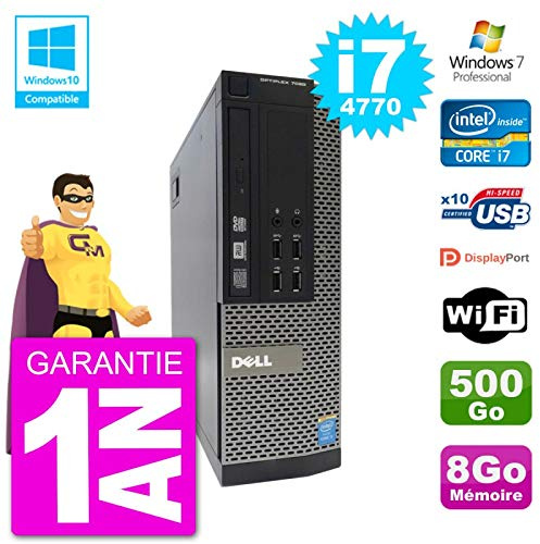 Dell PC 7020 SFF Intel i7-4770 RAM 8Go Disque 500Go Graveur DVD WiFi W7