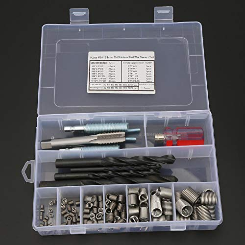 142pcs Kit de Réparation de Filetage d'Inserts Filetés de Type Set d'Installation pour Insert Filaire en Acier Inoxydable