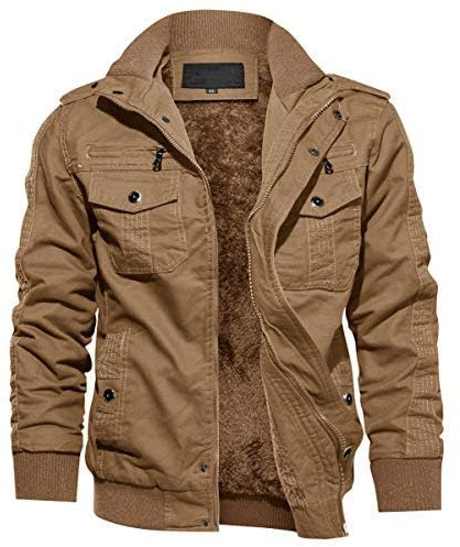 KEFITEVD Vestes Polaires d'hiver pour Hommes Veste Chaude de Travail Epaisse Manteau Coupe-vent avec Poches Coton,Kaki,L