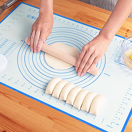 Silikon-Backmatte, Extra Dicke Teig-Ausrollmatte (Blau, 40x60cm) | Extra Große Matte für Kuchenböden und Sauerteigbrote, Backunterlage für den Ofen, Teigknetmatte mit Maßangaben