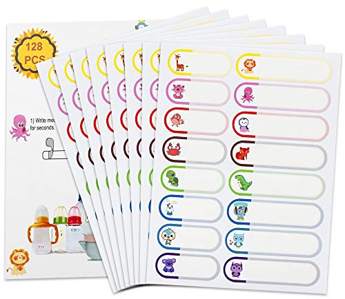 128 pcs Waterproof Daycare Labels, Name Labels for Kids Stuff School Supplies, Baby Bottle Label for Daycare Essentials, Self-Laminating, Dishwasher Safe Name Tags Stickers for Water Bottle, Sippy Cup