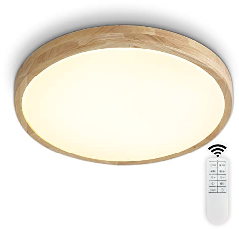 18W LED Deckenleuchte Holz Modern Ultradünne Runde Deckenlampe dimmbar mit Fernbedienung, Runde Holz Lampe für Schlafzimmer Wohnzimmer Badezimmer Esszimmer Büro, Kinderzimmer Leuchte Decke Licht Φ30cm
