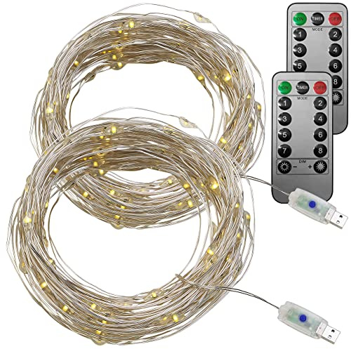 Lunartec USB Lichterkette: 2er-Set USB-LED-Lichterdraht, 100 LEDs, 8 Modi, 10 m, warmweiß (Lichterkette, Lichtkette, Kfz)