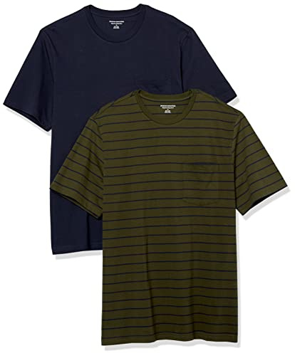 Amazon Essentials Men's T-Shirt Slim-Fit Short-Sleeved Crewneck Pocket, Pack of 2