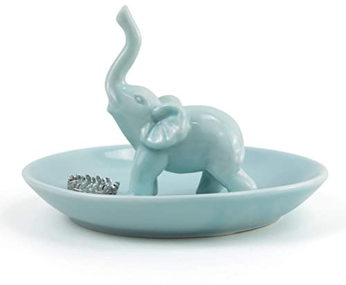 Titanape Porta anelli con elefante blu, idea regalo per donne, matrimonio, Natale, compleanno, fidanzamento, supporto per gioielli con elefante, divertente ornamento a forma di elefante