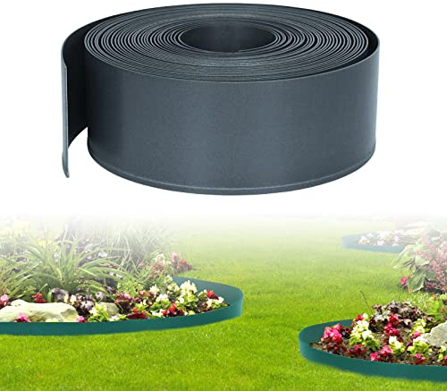LZQ Rasenkante Kunststoff Beeteinfassung 40m Garten Rasenkanten, Beetumrandungen Flexibel Frei zu Biegen Anthrazit