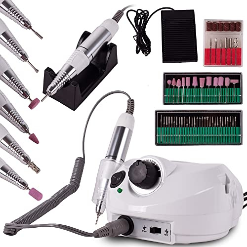 MalTec Profi Nagelfräser 30W Elektrische Nagelfeile Set 30000 U/Min mit Fußpedal und 6 Bits Pediküre Maniküre | Gelnägel Kunstnägel | Nagelpflege | Fräser Set