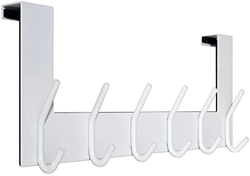 WEBI Appendiabiti da Porta,Attaccapanni da Porta,Gancio Porta,Acciaio Inox Appendino da Porta con 6 Ganci,Porta Accappatoio da Bagno,2.1cm,Bianco