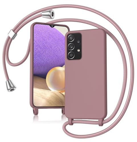 Keteen Handyband Hülle für Samsung Galaxy A32 5G Handyhülle mit Band, Slim Silikon A32 5G hülle mit Abnehmbar Kordel, Stossfest Bumper Cover zum Umhängen Necklace Handyhülle für Samsung A32 5G-Pink