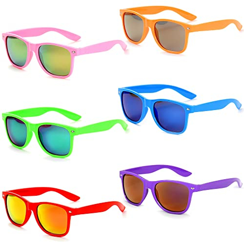Unning 6 Stücke Neon Sonnenbrille Set Herren Unisex Bunte Sonnenbrillen Coole Retro Lustige Brillen Party für Herren Damen