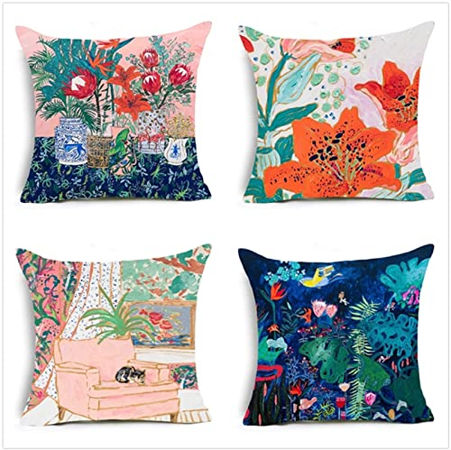 Kissenbezug 40x40cm 4er SetBoho Wohnzimmer Outdoor Deko, Schlafzimmer Zimmer Dekor Kissenhülle Kissenbezüge mit Verstecktem Reißverschluss, Couchkissen, Sofakissen Weinachten Landschaftsmalerei