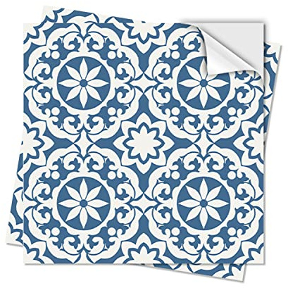 Alwayspon 25Pcs Tile Sticker, Blue Moroccan Self Adhesive Stick on Tiles Transfer Sticker for Bathroom Kitchen, Splashback for Cooker, Peel and Stick Adhesive Vinyl Wall Tiles Sticker, 15cm/6inch