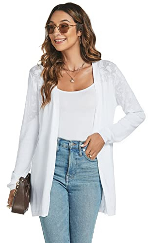 Famrrifuu Donna Cardigan Cotone Lungo Leggero Maniche Lunghe Aperto Davanti Elegante Casual Cardigan