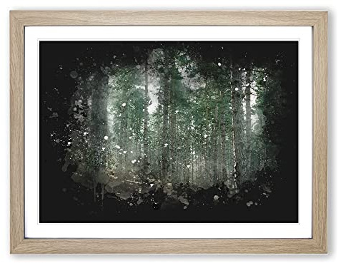 Conifer Tree Forest Vol.2 Paint Splash Modern Art Framed Print | A3 Oak Framed Wall Art | Ready to Hang | Modern Floral Picture | Living Room Bedroom Lounge Office