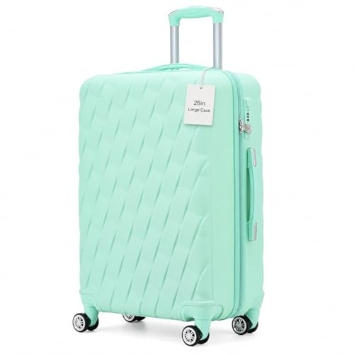 CMY Suitcase Large Size Hard Shell Lightweight 4 Dual Spinner Wheels Trolley Luggage Suitcases 28 Hold Check in Luggage Combination Lock Telescopic Handle (Green, 28)