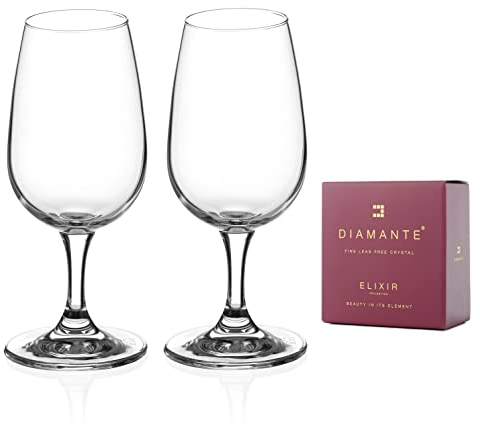 DIAMANTE Port and Wine Tasting Glasses - 'Auris' Collection Undecorated Crystal - Set of 2 Standardised Degustation Wine Tasting Glasses