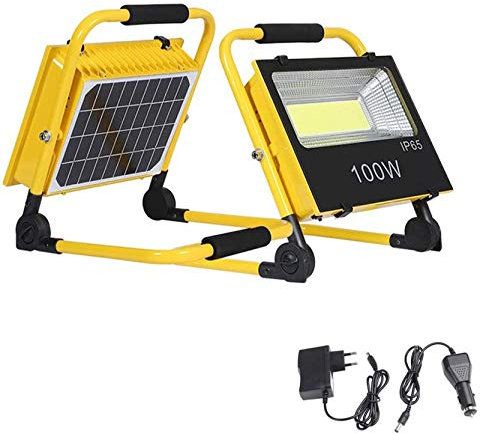 Foco solar de 100 W con control remoto, foco de trabajo portátil LED COB de 800 lm, 2 modos de iluminación, batería recargable de 5000 mAh, lámpara de trabajo al aire libre impermeable IP65 Camping La