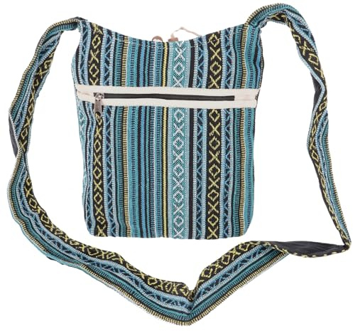 GURU SHOP Kleiner Schulterbeutel, Boho Schultertasche, Tasche im Ethnostyle - Blau, Unisex - Erwachsene, 25x25x12 cm