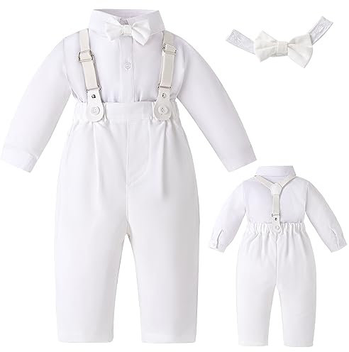 Booulfi Baby Jungen Taufkleidung Baumwollstoff Taufanzug 4 Teiliges Weiß Mit Fliege Oberhemd Hut Unterhosen Hose (as3, age, 12_months, 18_months, 239 weiß)