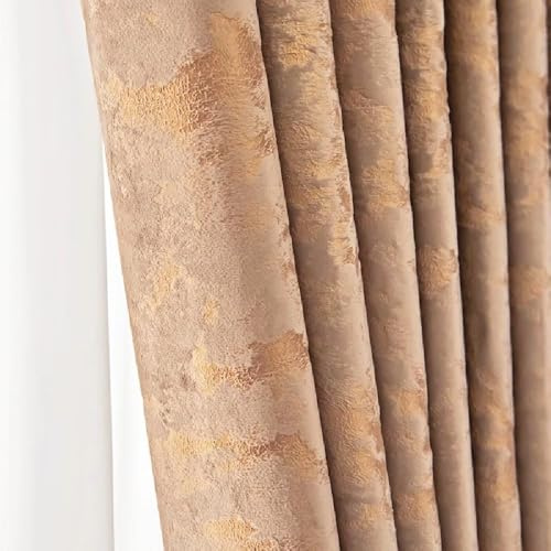 Amidoudou 1 Pair Velvet Curtains for Bedroom Living Room Luxury Retro Gold Curtains (Gold, 2 PCS 66 x 90 Inch)