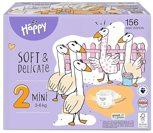 bella baby Happy Pannolini morbidi e delicati, misura 2, 3-6 kg, confezione da 156 pezzi