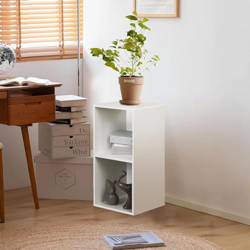 PACHIRA Bücherregal mit 2 Ebenen, 1 * 2 Holz Bücherschrank Stufenregal, Standregal mit 3 Fächern, offenes Aufbewahrungsregal Würfelregal für Kleidung, Spielzeug, Büroregal für Wohnzimmer