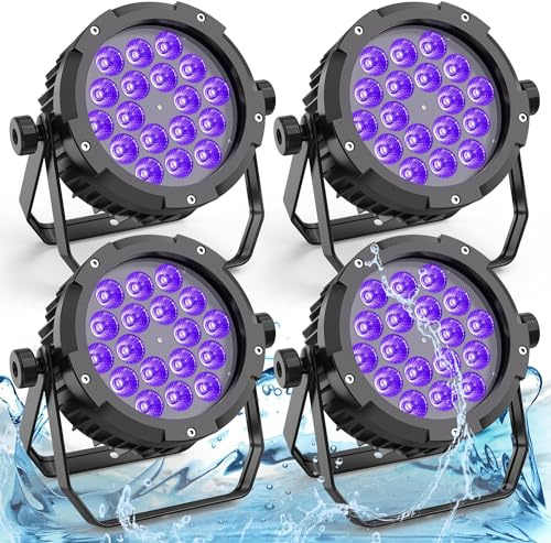 PUZILOZA 4PCS Wasserdichtes LED Par RGBWA+UV 6 IN 1, 18 LED Par Scheinwerfer mit DMX 6/10CH Stroboskop Disco Lichteffekte, Bühnenlicht Strahler für Bar, Kirchen, Club, Konzert, Party im Freien