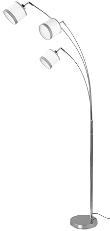 Reality Leuchten Stehleuchte Davos R41553006, Metall Chrom, Schirme Stoff Grau/Weiß, exkl. 3x E14