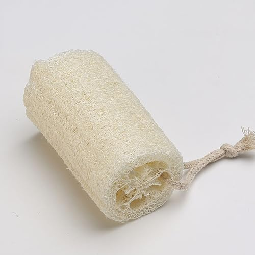 Paquete de 4 esponjas de lufa 100% natural, exfoliante de lufa natural para adultos, limpieza de utensilios de cocina, sección de lufa de 4 pulgadas con cuerda de algodón