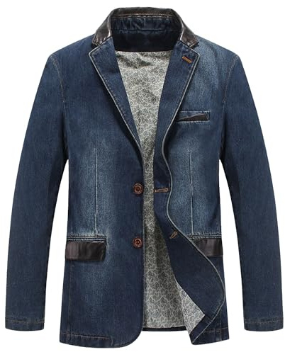 SWJGLITTR Men's Denim Blazer Sport Coat Two Button Casual Suit Jean Jacket Wash Slim Business Suits Coats (Medium,Blue)