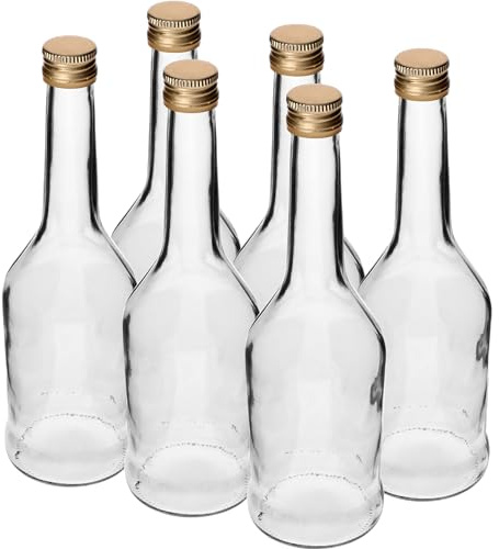lilawelt24 6er Set Glasflaschen 500ml mit goldenem Schraubverschluss – leere Likörflaschen zum Befüllen, 0,5L Schnapsflaschen für Saft, Sirup, Öl, Essig & Geschenke