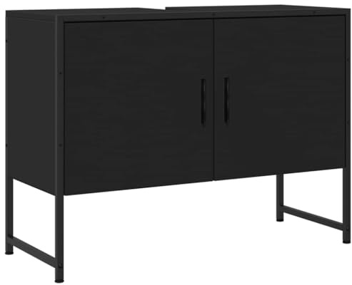 vidaXL Armoire Lavabo de Salle de Bain, Placard sous Vasque avec Porte, Meuble de Rangement, Organisateur de Toilette Intérieur, Noir Bois d'Ingénierie