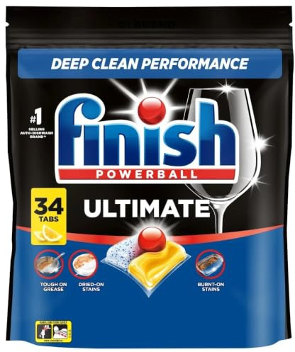 Finish Powerball Dishwasher Tablets | Pack of 33 | All-in-One Deep Clean | Removes Baked-On Food, Grease & Tough Stains | Built-In Rinse Aid & Salt Action | Streak-Free Shine | No Pre-Rinsing Needed