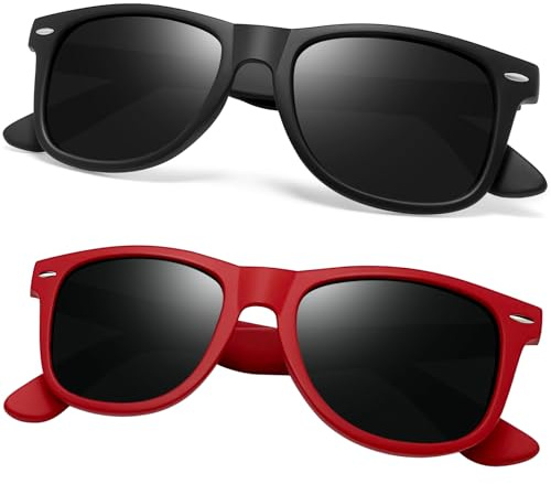 Joopin Gafas de Sol Hombre y Mujer Negras Oscuras y Rojas Rectangulares Estilo Clásico Moderno Casual polarizadas para Conducir Running Playa Pesca Golf